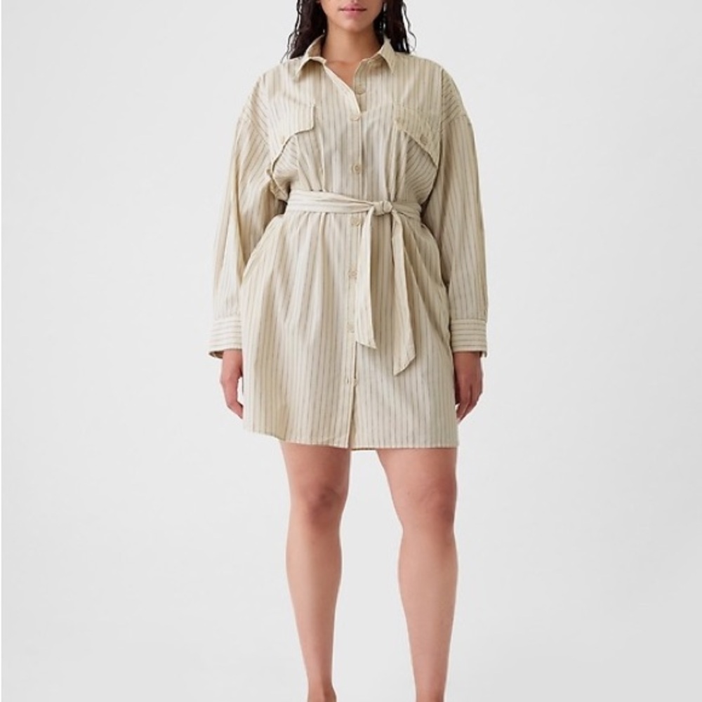 GAP Cotton Striped Button-Up Shirt Dress with Belt size medium new